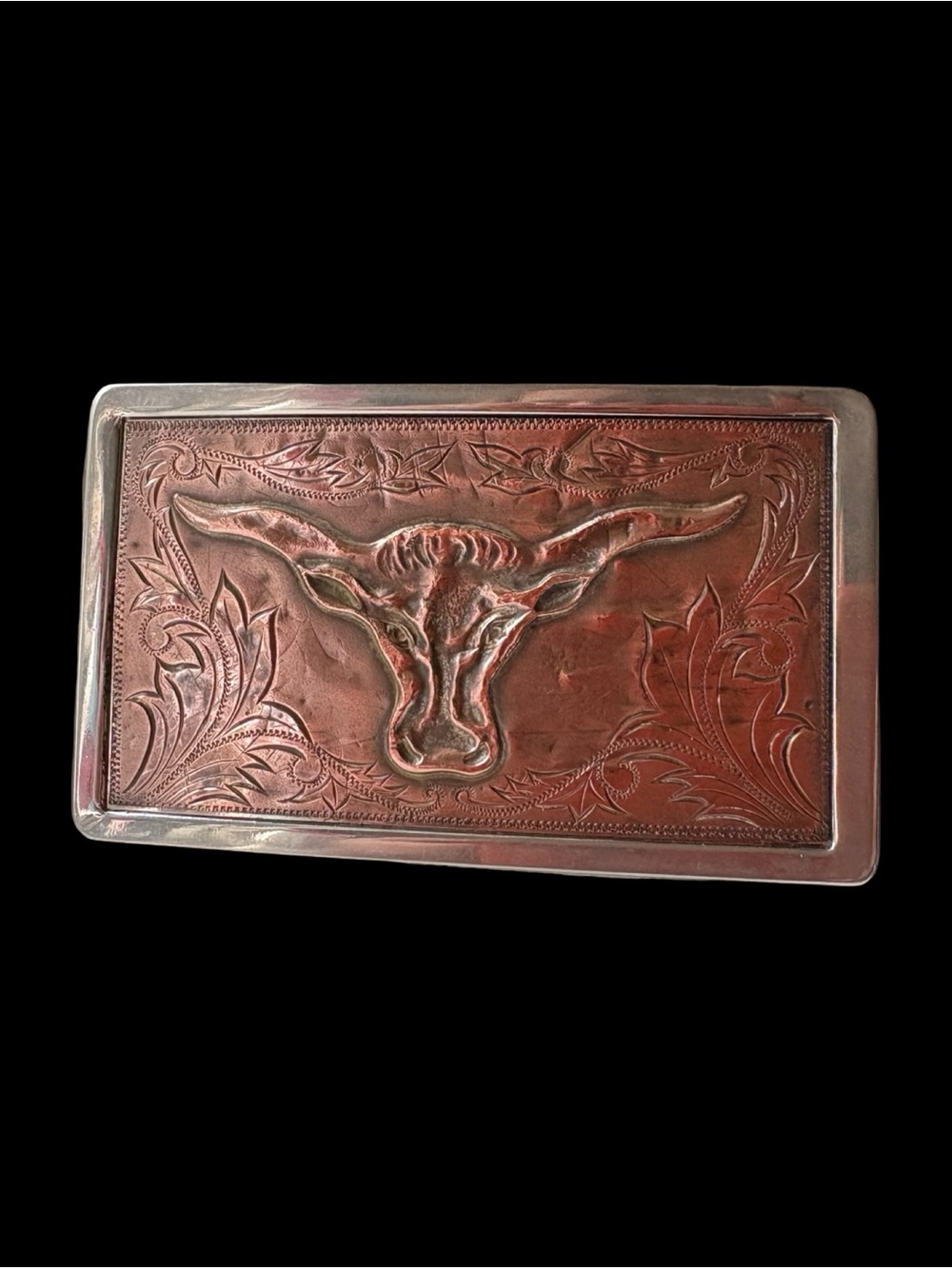 Vintage Western Longhorn Steer Belt Buckle Two Tone Copper & Silver Tone